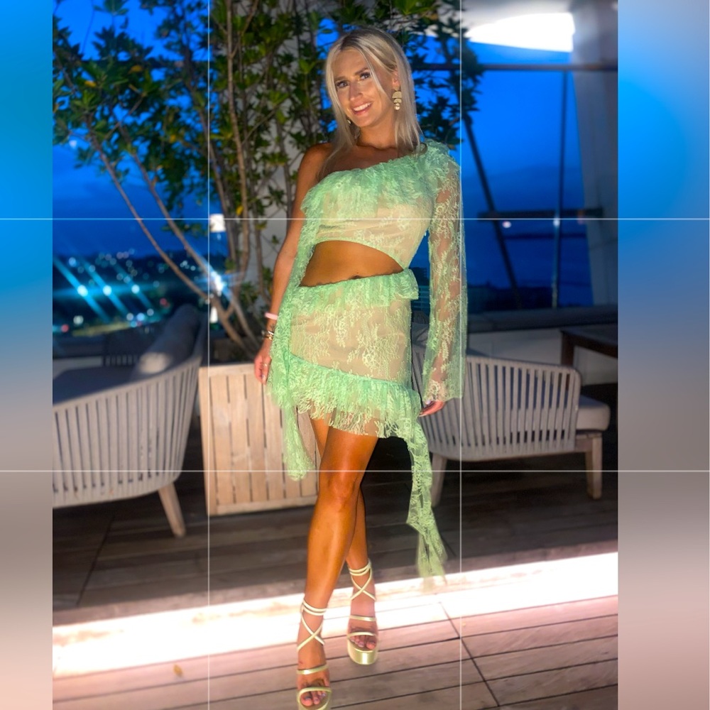 Revolve Light Green and Sheer Mini Dress - Size Medium